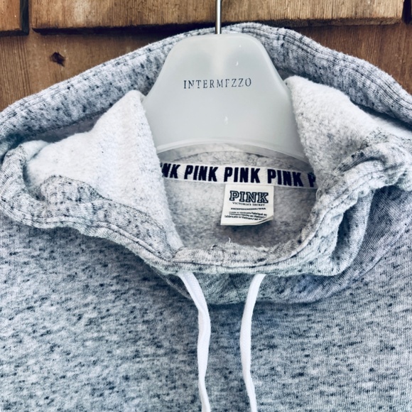 PINK Victoria’s Secret  GRAY & WHITE HOODED CROPPED SWEATSHIRT  Size XS - Picture 4 of 12